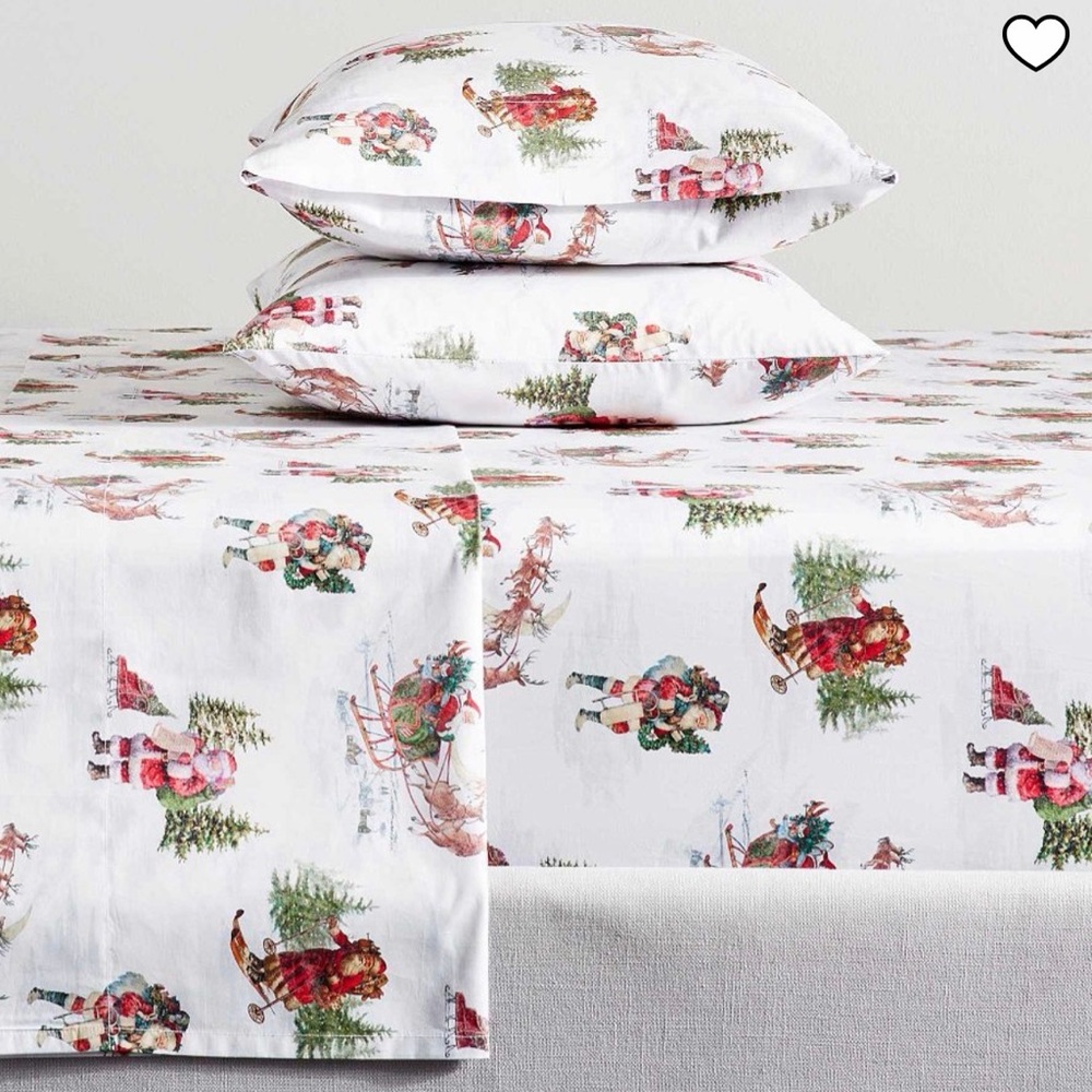 🎅🏼Pottery Barn🎅🏼Nostalgic Santa Percale King Sheet Set